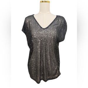 Vince Camuto Sequin Top XL Black Sparkly Blouse Holiday NYE Party NWOT